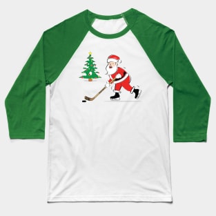 Hockey Santa and Christmas Tree Baseball T-Shirt